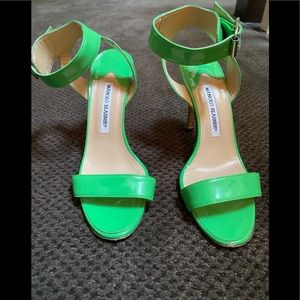 Manohlo Blahnik size 7 neon green anklestrap heels